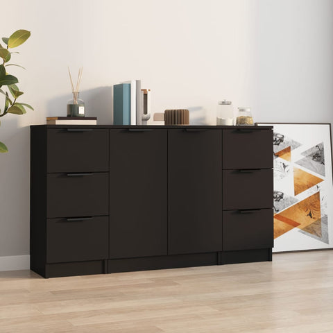 vidaXL Sideboards 3 Stk. Schwarz Holzwerkstoff