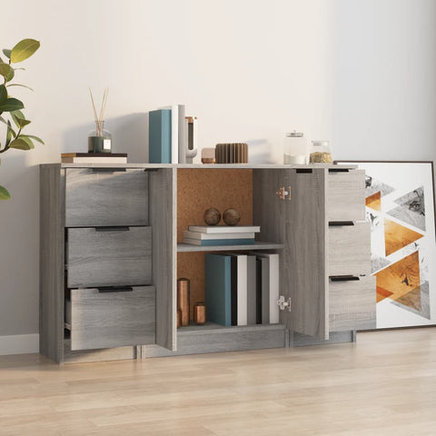 vidaXL Sideboards 3 Stk. Grau Sonoma Holzwerkstoff