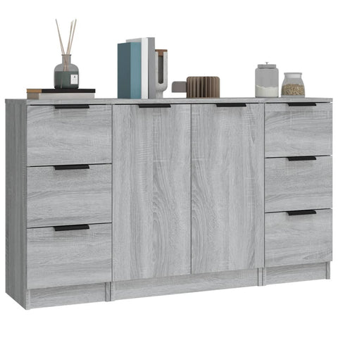 vidaXL Sideboards 3 Stk. Grau Sonoma Holzwerkstoff