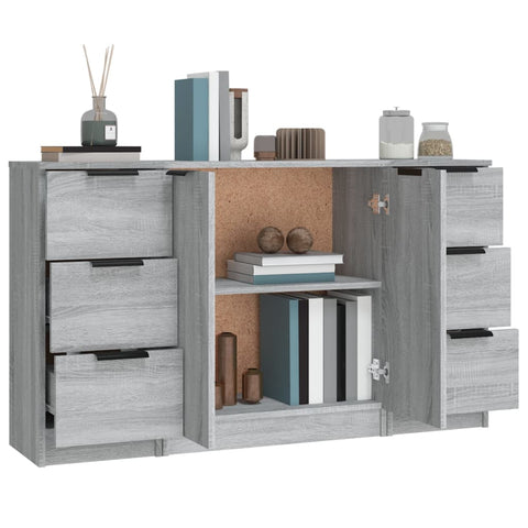 vidaXL Sideboards 3 Stk. Grau Sonoma Holzwerkstoff