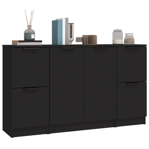 vidaXL Sideboards 3 Stk. Schwarz Holzwerkstoff