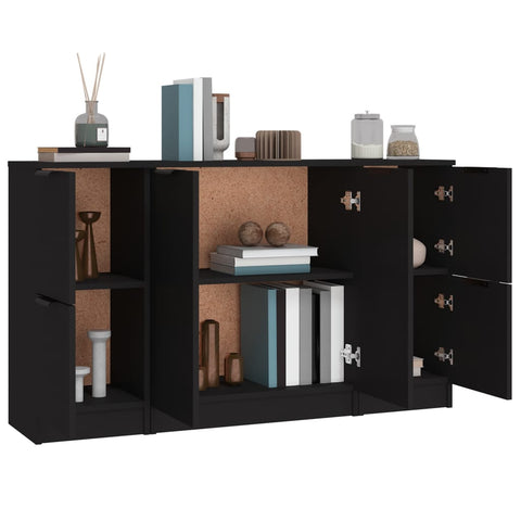 vidaXL Sideboards 3 Stk. Schwarz Holzwerkstoff