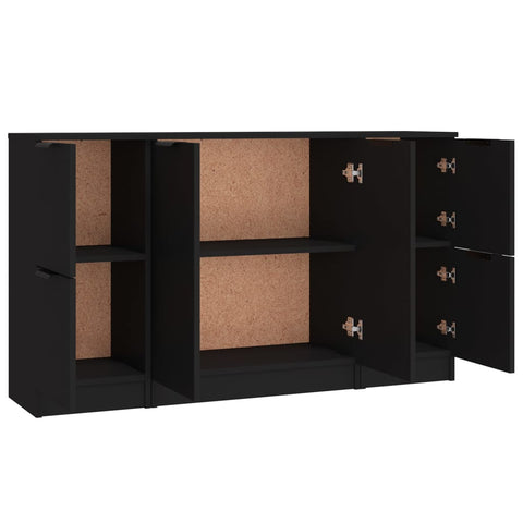 vidaXL Sideboards 3 Stk. Schwarz Holzwerkstoff