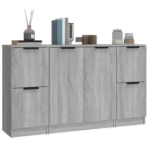 vidaXL Sideboards 3 Stk. Grau Sonoma Holzwerkstoff