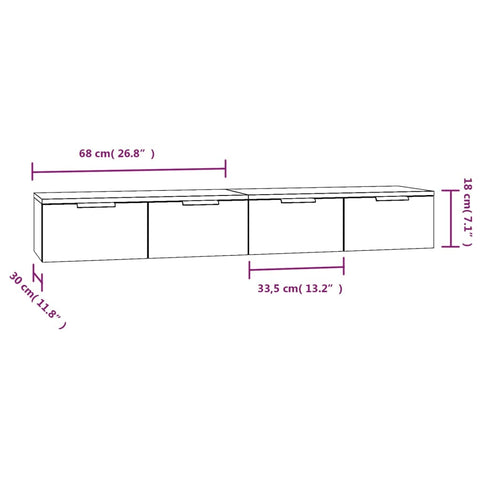 vidaXL Wandschränke 2 Stk. Schwarz 68x30x20 cm Holzwerkstoff