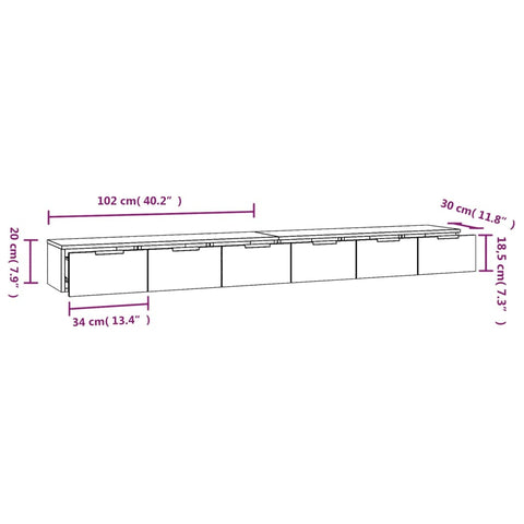 vidaXL Wandschränke 2 Stk. Betongrau 102x30x20 cm Holzwerkstoff