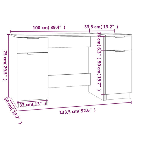 vidaXL Schreibtisch mit Beistellschrank Schwarz Holzwerkstoff