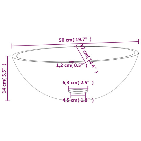 vidaXL Waschbecken Glas 50x37x14 cm Transparent