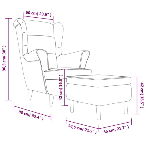 vidaXL Ohrensessel mit Hocker Creme Samt