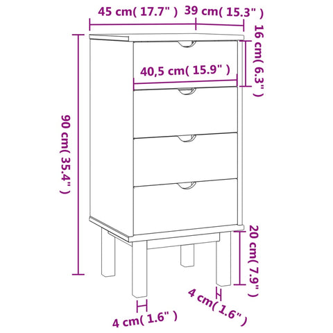 vidaXL Schubladenschrank OTTA 45x39x90 cm Massivholz