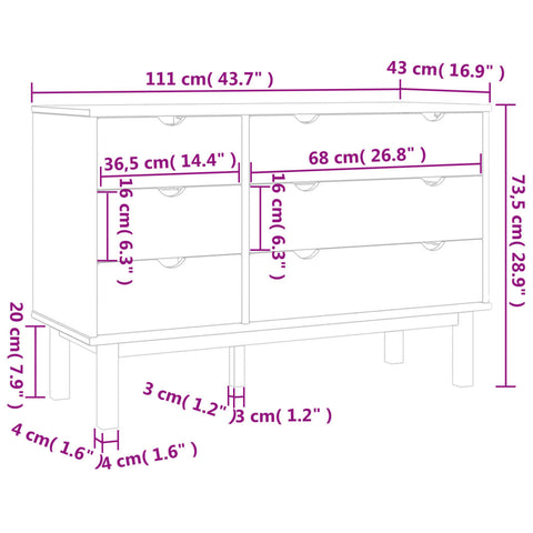 vidaXL Schubladenschrank OTTA 111x43x73,5 cm Massivholz Kiefer