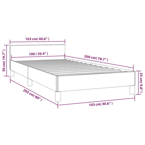 Bettgestell mit Kopfteil Schwarz 100x200 cm Stoff