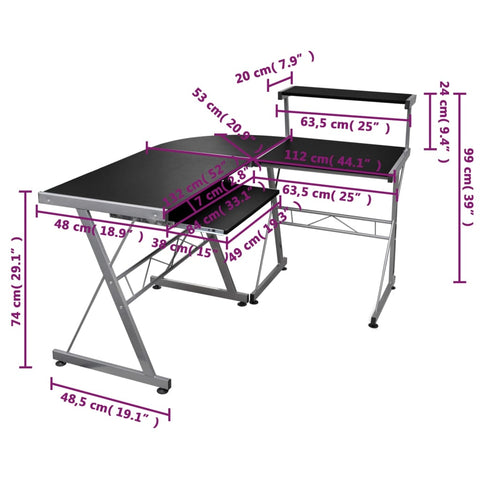 vidaXL Eck-Computertisch Schwarz 132x112x99 cm Holzwerkstoff