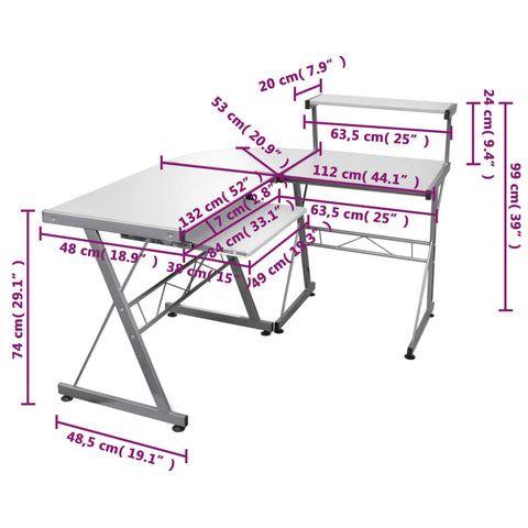 vidaXL Eck-Computertisch Weiß 132x112x99 cm Holzwerkstoff