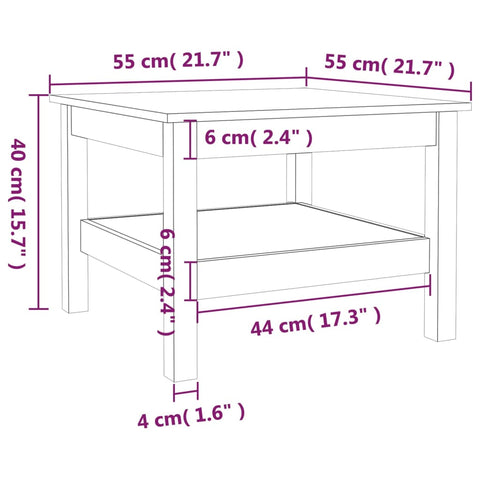 vidaXL Couchtisch 55x55x40 cm Massivholz Kiefer