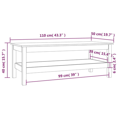 vidaXL Couchtisch Grau 110x50x40 cm Massivholz Kiefer