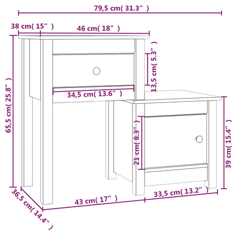 vidaXL Nachttisch 79,5x38x65,5 cm Massivholz Kiefer