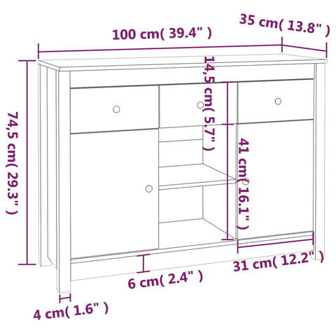 Sideboard 100x35x74,5 cm Massivholz Kiefer