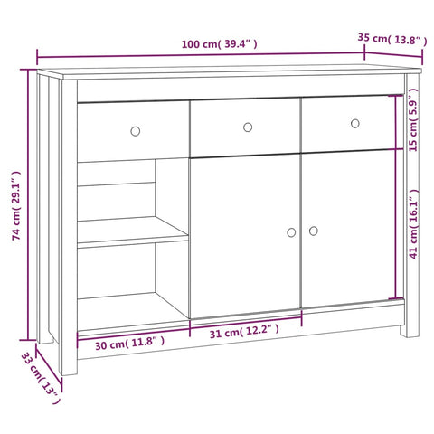 vidaXL Sideboard 100x35x74 cm Massivholz Kiefer