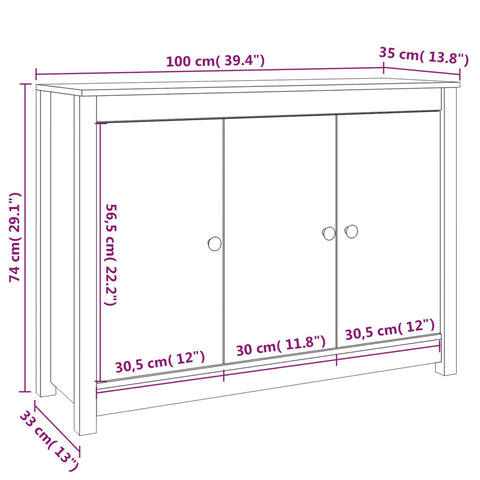 vidaXL Sideboard 100x35x74 cm Massivholz Kiefer