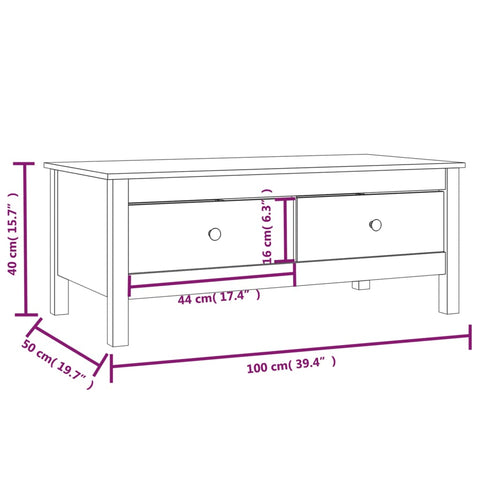 vidaXL Couchtisch 100x50x40 cm Massivholz Kiefer