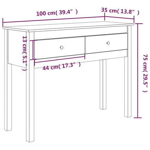 vidaXL Konsolentisch 100x35x75 cm Massivholz Kiefer