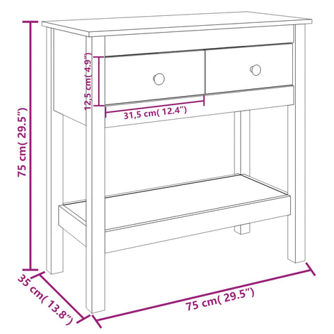 vidaXL Konsolentisch Weiß 75x35x75 cm Massivholz Kiefer