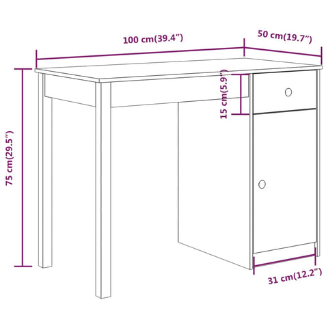 vidaXL Schreibtisch 100x50x75 cm Massivholz Kiefer