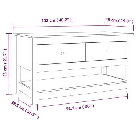 vidaXL Couchtisch Grau 102x49x55 cm Massivholz Kiefer