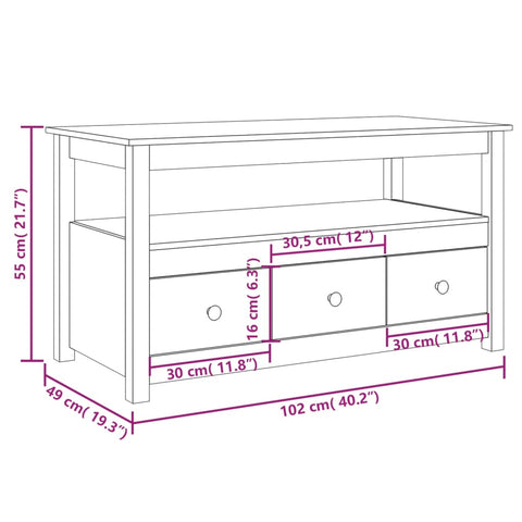 vidaXL Couchtisch 102x49x55 cm Massivholz Kiefer