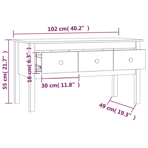 vidaXL Couchtisch Grau 102x49x55 cm Massivholz Kiefer