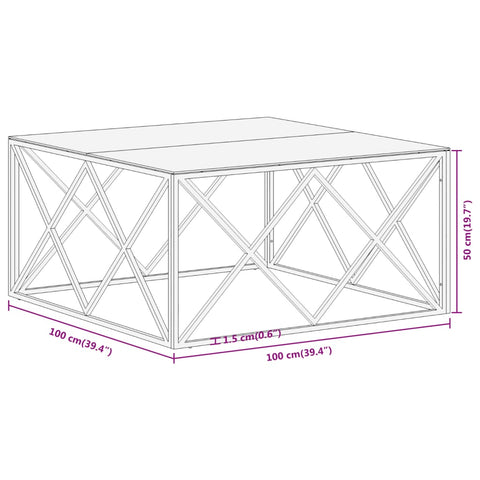 vidaXL Couchtisch Silbern Edelstahl und Hartglas