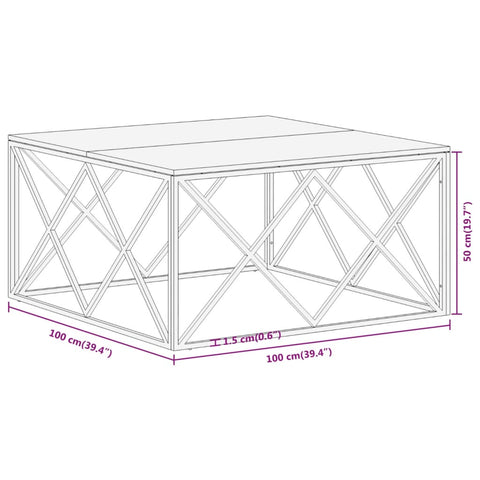 vidaXL Couchtisch Silbern Edelstahl und Massivholz