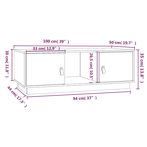 vidaXL Couchtisch Weiß 100x50x35 cm Massivholz Kiefer