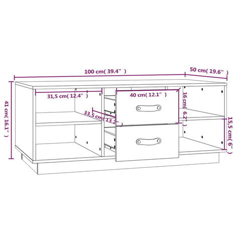 vidaXL Couchtisch Grau 100x50x41 cm Massivholz Kiefer