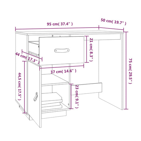 vidaXL Schreibtisch Schwarz 95x50x75cm Massivholz Kiefer