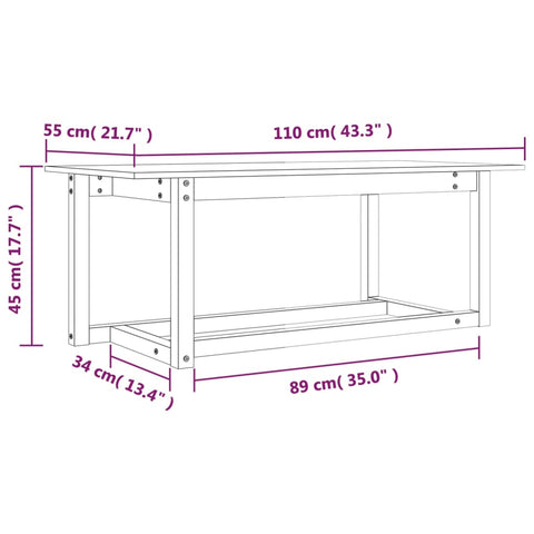 vidaXL Couchtisch Grau 110x55x45 cm Massivholz Kiefer