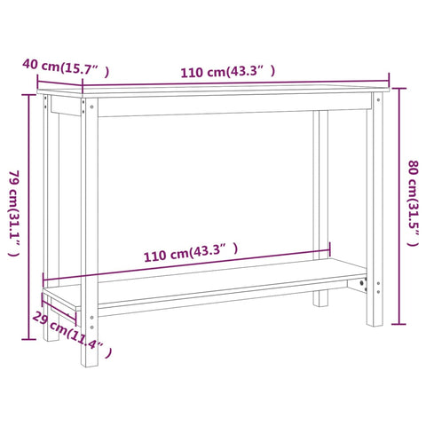 vidaXL Konsolentisch Grau 110x40x80 cm Massivholz Kiefer