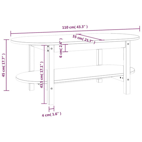 vidaXL Couchtisch 110x55x45 cm Massivholz Kiefer