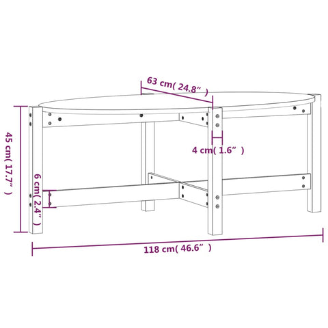 vidaXL Couchtisch 118x63x45 cm Massivholz Kiefer