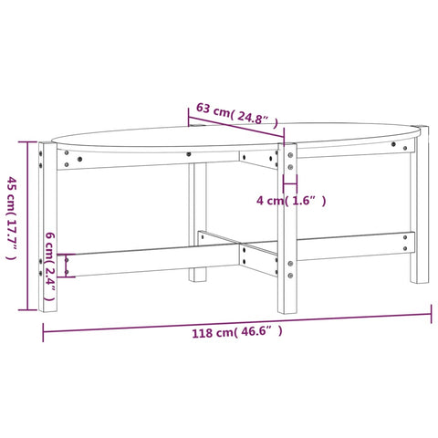 vidaXL Couchtisch Grau 118x63x45 cm Massivholz Kiefer