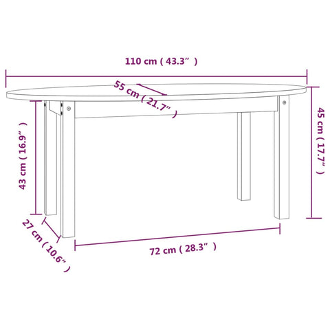 vidaXL Couchtisch Grau 110x55x45 cm Massivholz Kiefer