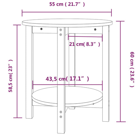 vidaXL Couchtisch Grau Ø 55x60 cm Massivholz Kiefer