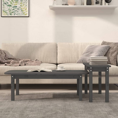 vidaXL 2-tlg. Couchtisch-Set Grau Massivholz Kiefer