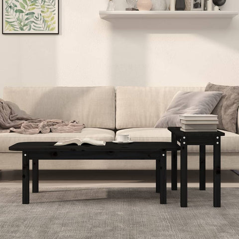 vidaXL 2-tlg. Couchtisch-Set Schwarz Massivholz Kiefer