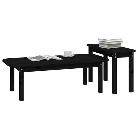 vidaXL 2-tlg. Couchtisch-Set Schwarz Massivholz Kiefer