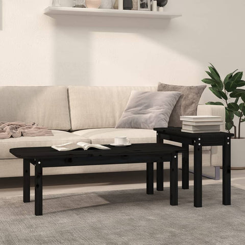 vidaXL 2-tlg. Couchtisch-Set Schwarz Massivholz Kiefer