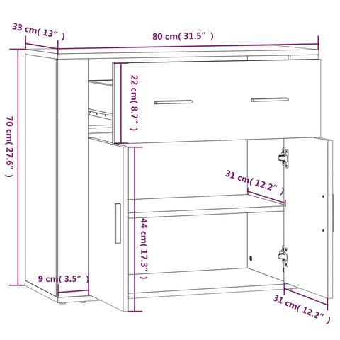 Sideboard Sonoma-Eiche 80x33x70 cm Holzwerkstoff