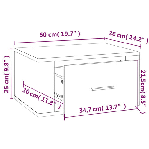 vidaXL Wand-Nachttisch Hochglanz-Weiß 50x36x25 cm