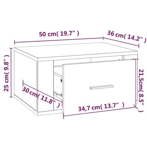 vidaXL Wand-Nachttische 2 Stk. Hochglanz-Weiß 50x36x25 cm